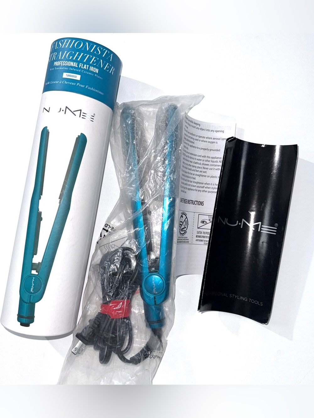 NuMe Fashionista Professional Flat Iron
1” Tourmaline Ceramic Straightener Turq